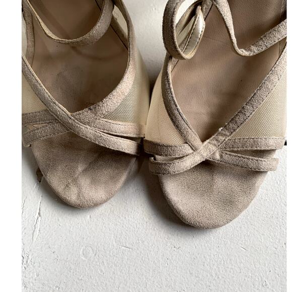 ALDO Heels Womens 9 Beige Faux Suede Open Toe Mesh Inset Strappy Stiletto Shoes - Picture 5 of 7